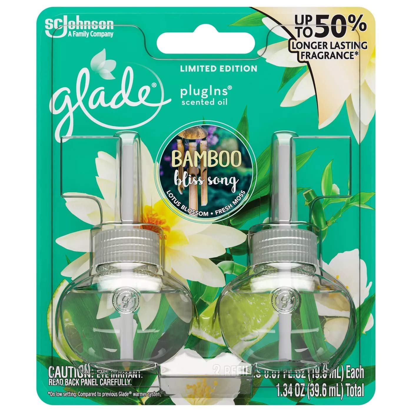 Glade PlugIns Scented Oil Air Freshener Refill - Limited Edition | Bamboo Bliss Song Scent - 2 Count Oil Refills Per Package (0.67 Ounce Each) - Pack of 2 Packages