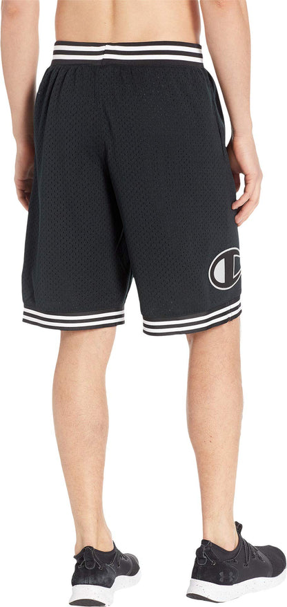 Champion Men's Rec Mesh Shorts, Black w/Big c Patch, Small