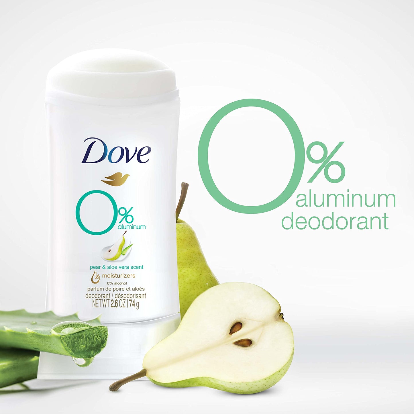Dove Aluminum Free Deodorant Stick Non irritating for Underarm Care Pear Aloe Vera Kindest, Fresh, 2.6 Oz