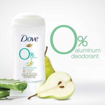 Dove Aluminum Free Deodorant Stick Non irritating for Underarm Care Pear Aloe Vera Kindest, Fresh, 2.6 Oz