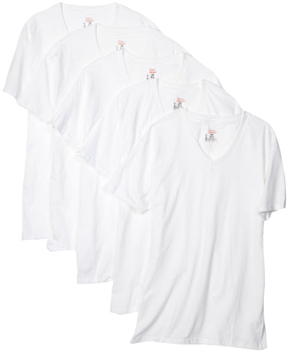 Hanes Mens Cotton, Moisture-wicking V-neck Tee Undershirts, Multiple Packs And Colors, White - 6 Pack, Small US