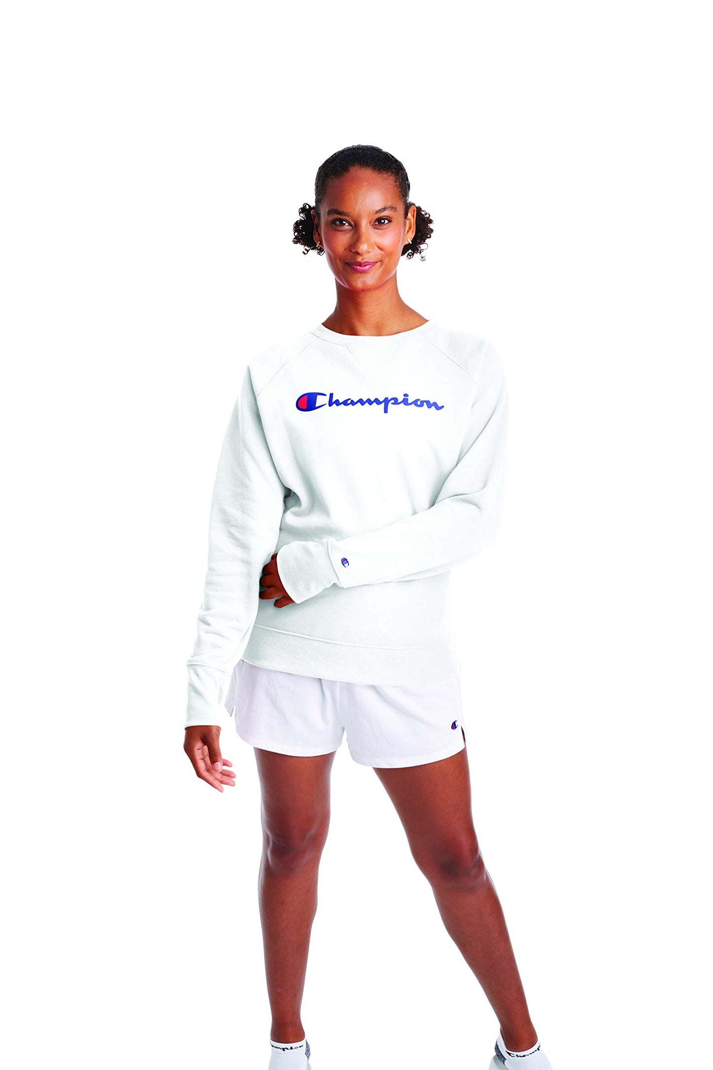 Champion womens Champion Women's Powerblend Crew, Screen Print Script Sweatshirt, White, X-Large US