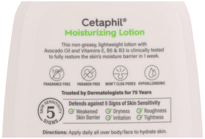 Body Moisturizer by Cetaphil, Hydrating Moisturizing Lotion for All Skin Types, Suitable for Sensitive Skin, 16 oz, Fragrance Free, Hypoallergenic, Non-Comedogenic