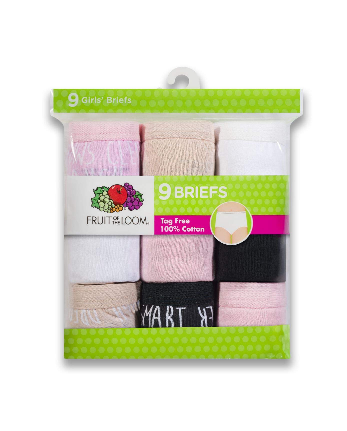 Fruit of the Loom Girls' Big Cotton Brief Underwear (8, 9 Pack - Fashion Assorted)