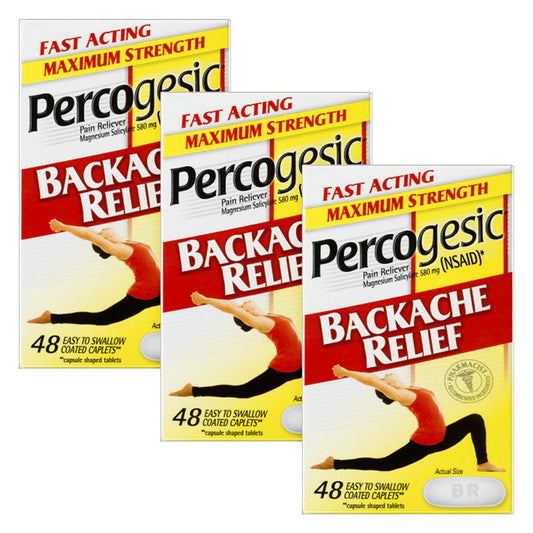 Percogesic Backache Relief Pain Reliever, Maximum Strength, 48 Tablets (3 Pack)