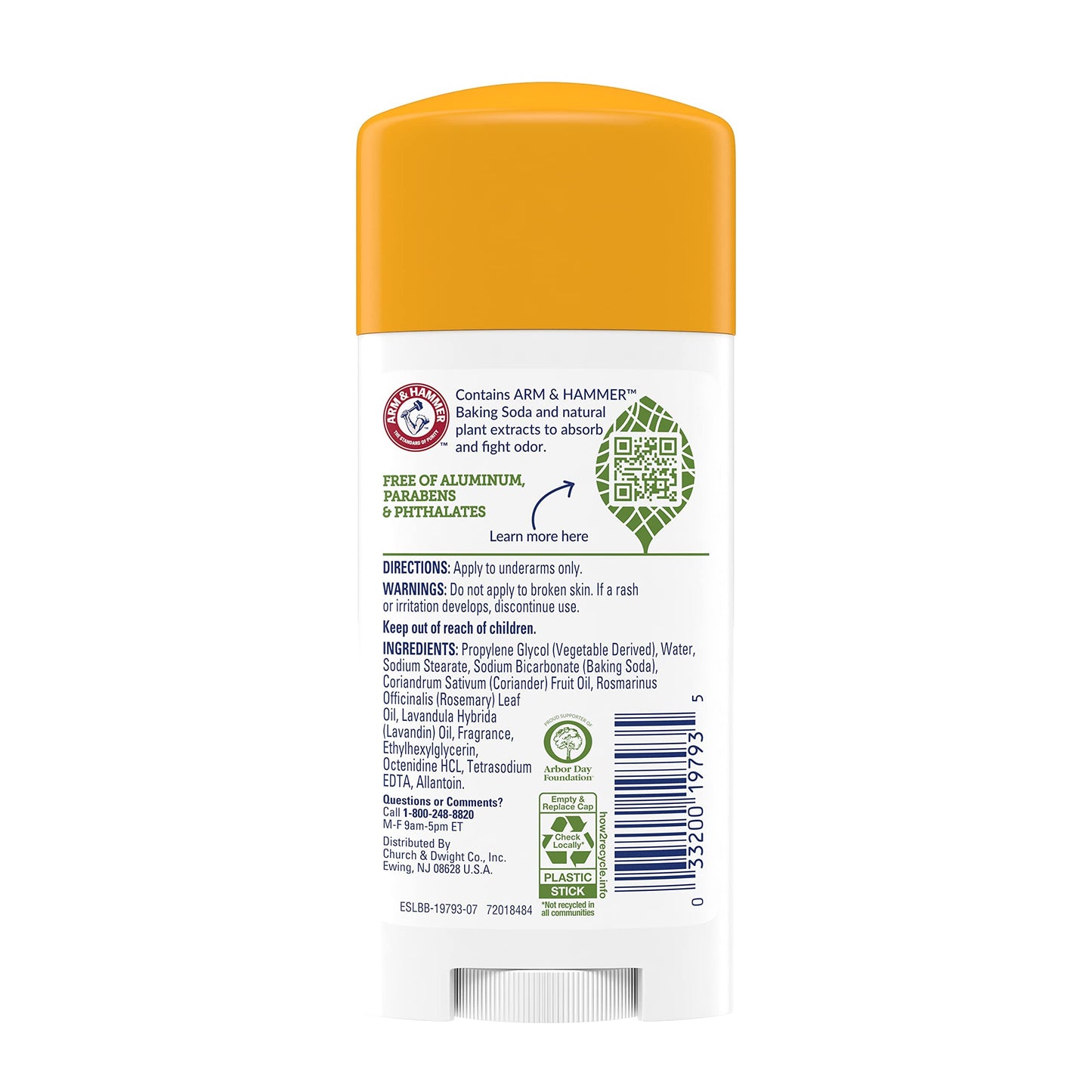 ARM & HAMMER Essentials Deodorant- Fresh Rosemary Lavender- Wide Stick- 2.5oz(Pack of 6)- Made with Natural Deodorizers- Free From Aluminum, Parabens & Phthalates