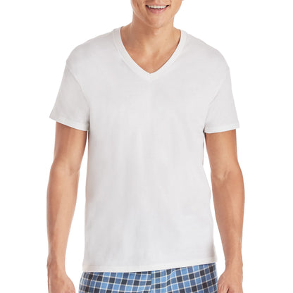 Hanes Mens Cotton, Moisture-wicking V-neck Tee Undershirts, Multiple Packs And Colors, White - 6 Pack, Small US