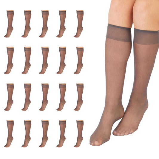 L'eggs Women's Everyday Knee-Highs, Sheer Toe, 100% Nylon, Off Black, One Size (Pack of 20)