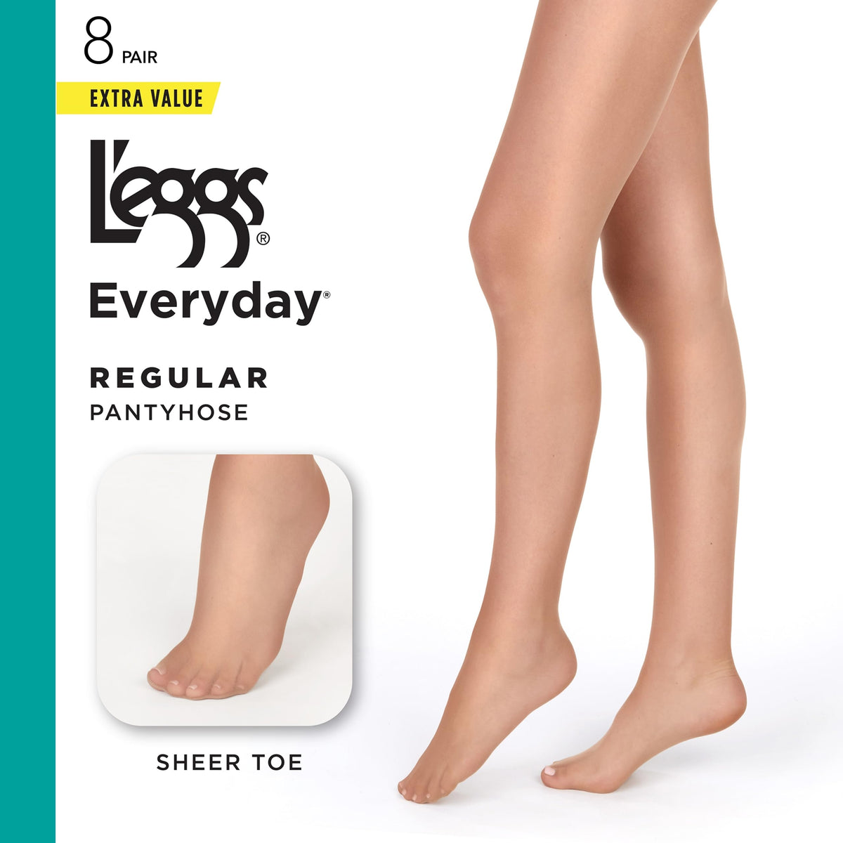 L'eggs Everyday Standard-Panty Sheer Toe Pantyhose for All Day Comfort, 100% Nylon, Suntan, Size A (Pack of 4)