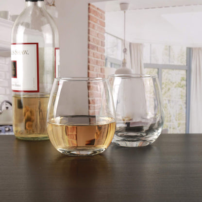 Circleware 44581 Stemless Wine Glasses 4-Piece Drinking Glassware Set, Fun Party Entertainment Dining Beverage Cups, 15 oz, Newton