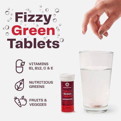 Amazing Grass Fizzy Green Tablets Superfood Berry: Green Superfood Water Flavoring Tablet with Antioxidants & Alkalizing Greens, 60 Count