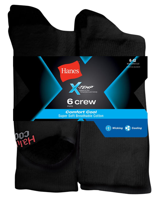 Hanes Men's X-Temp Comfort Cool Crew 6-Pack_Black_6-12