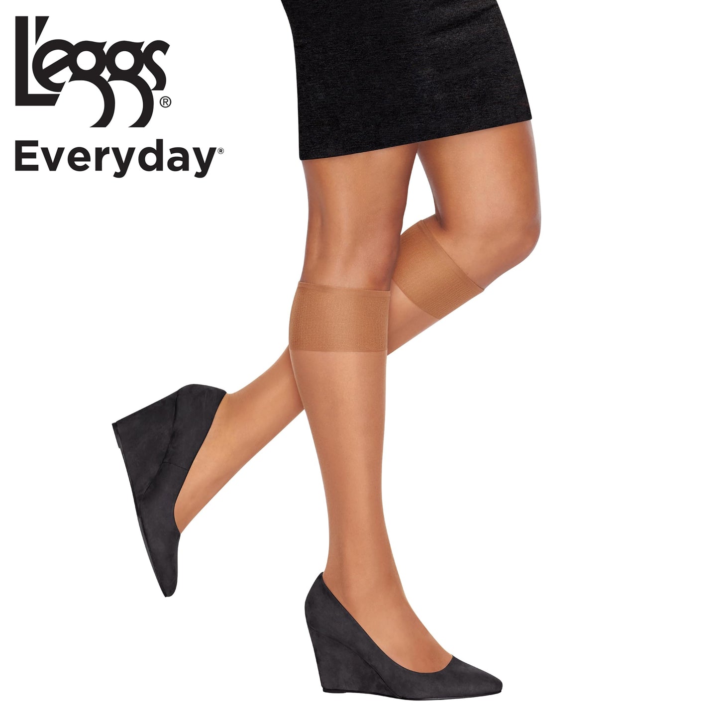 L'eggs Women's Everyday Knee-Highs, Sheer Toe, 100% Nylon, Off Black, One Size (Pack of 20)