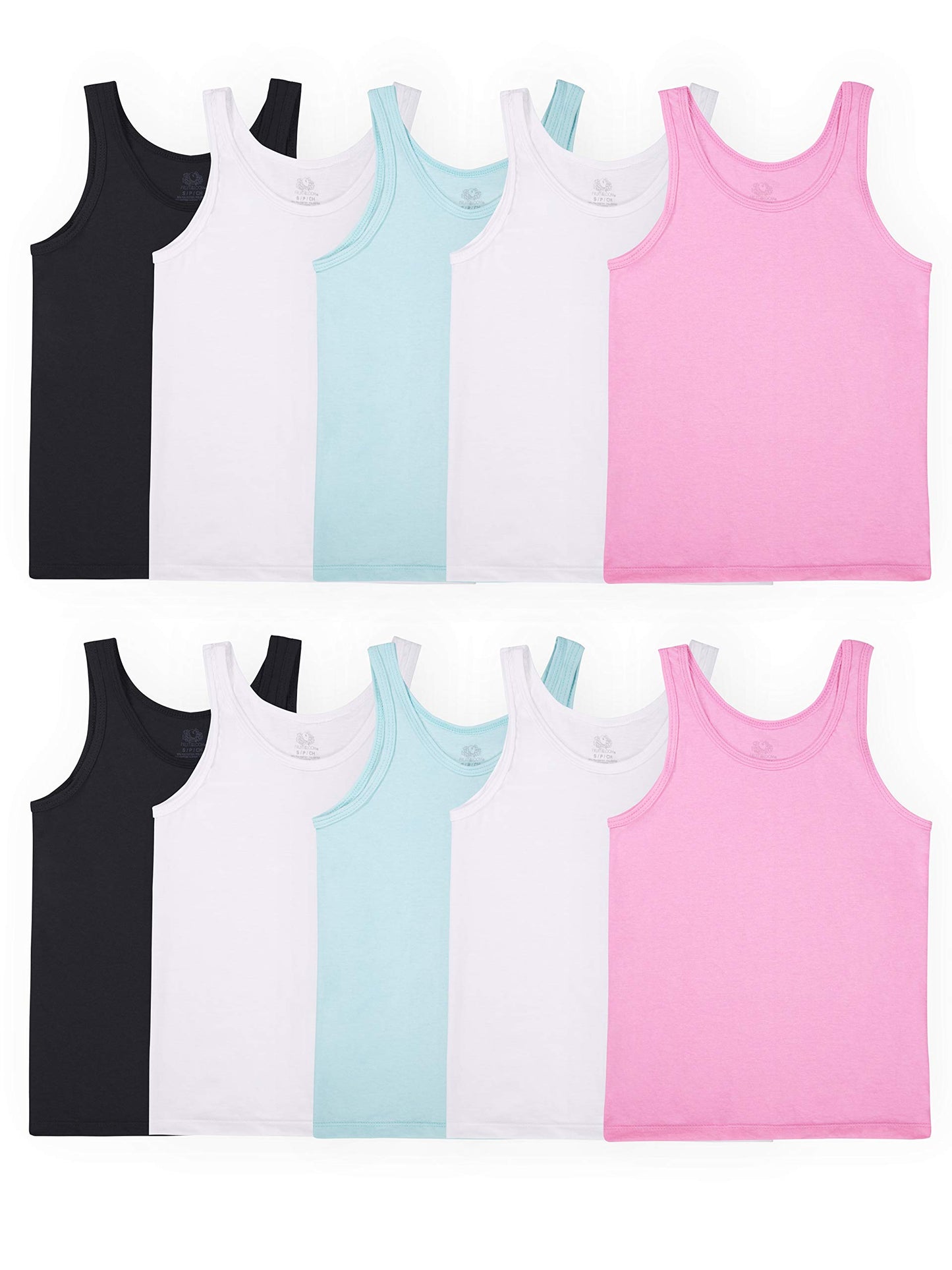 Fruit of the Loom Girls' Big Cotton Undershirts, 5 Pack - Tank - Assorted Colors, Small