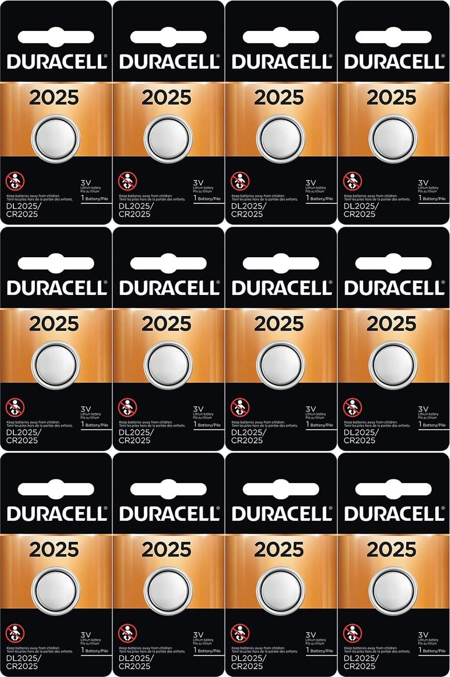 12-Pack Duracell 2025 Batteries 3.0 Volt Lithium Coin Button
