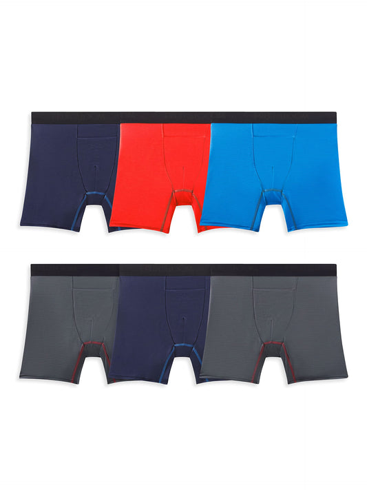 Fruit of the Loom Men's 360 Stretch Boxer Briefs (Quick Dry & Moisture Wicking), Cooling Channels-6 Pack-Colors May Vary, X-Large