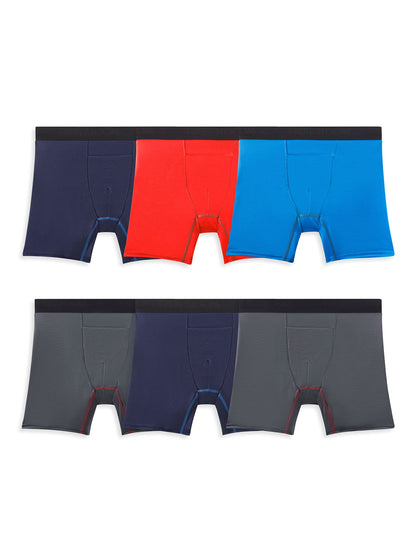 Fruit of the Loom Men's 360 Stretch Boxer Briefs (Quick Dry & Moisture Wicking), Cooling Channels-6 Pack-Colors May Vary, X-Large