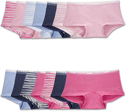Fruit of the Loom Girls' Assorted Boyshort Underwear (12 Pack - Heather Assorted, 14)