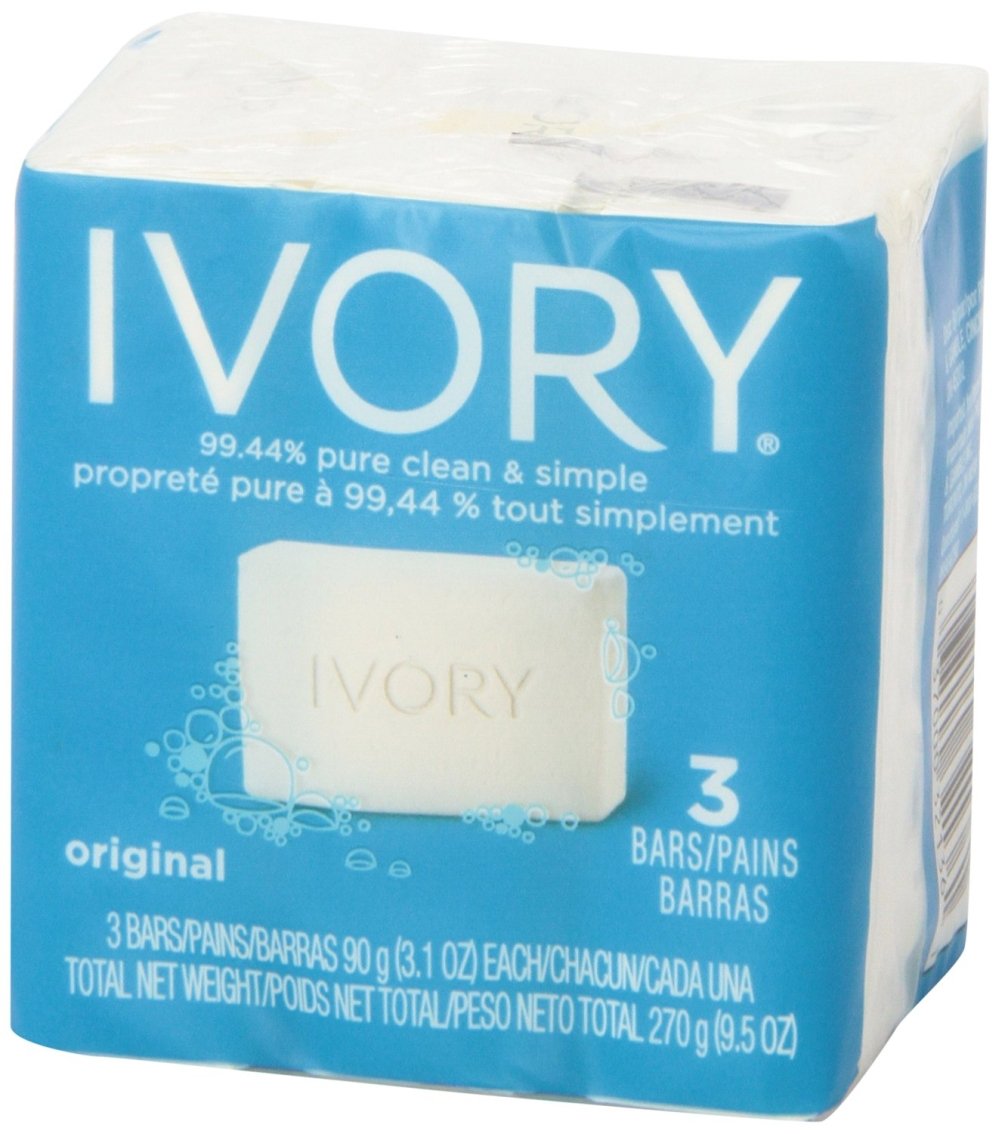 (PACK OF 3 BARS) Ivory ORIGINAL SCENT Bar Soap for Men & Women. 99.44% PURE! Free of Dyes & Heavy Perfumes! Healthy Skin for Hands, Face & Body! (3 Bars, 3.10oz Each Bar)