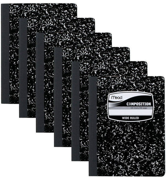 Mead Composition Notebook, Wide Ruled, 100 Sheets, 6 Pack (09910), Black/White