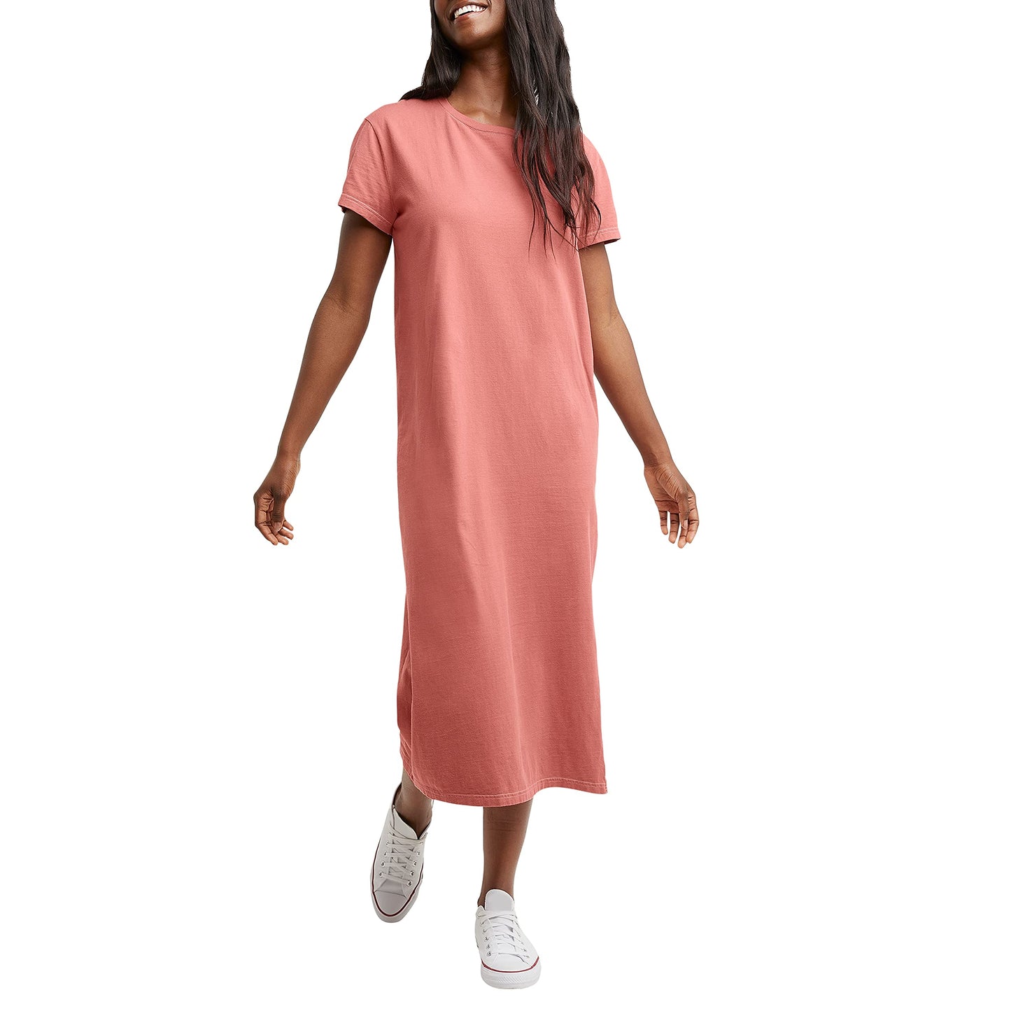 Hanes Comfortblend Women's Originals Garment Dyed Midi, 100% Cotton Vintage Wash Ankle-Length Dress, Nantucket Red, Small