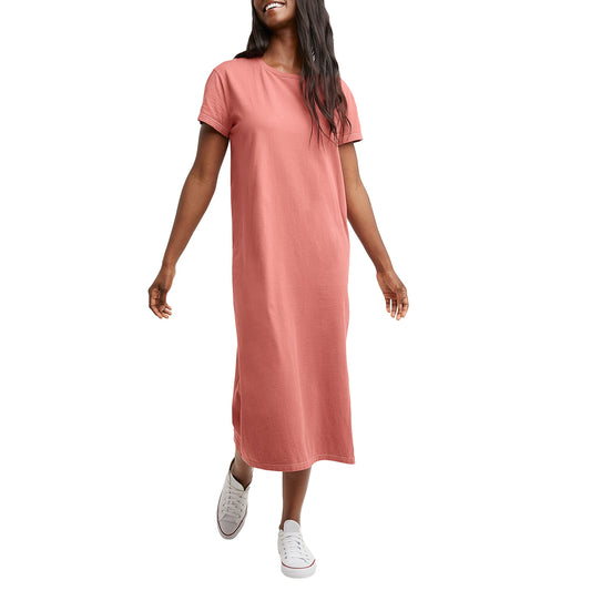 Hanes Comfortblend Women's Originals Garment Dyed Midi, 100% Cotton Vintage Wash Ankle-Length Dress, Nantucket Red, Small
