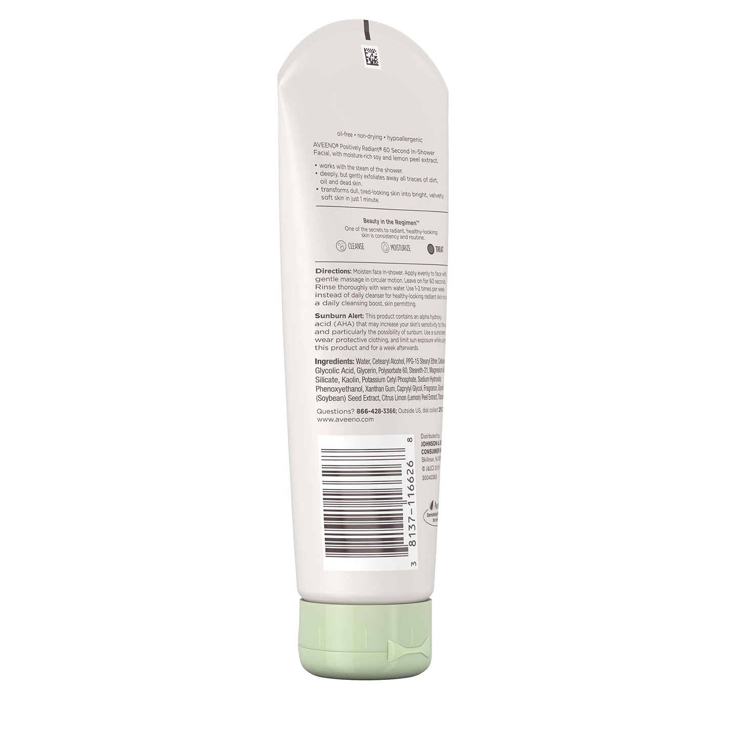 Aveeno Positively Radiant 60 Second In-Shower Facial Cleanser, Brightening Mask With Moisture-Rich Soy, Lemon Peel Extract, Glycolic Acid, and Kaolin Clay, 5 oz (Pack of 3)
