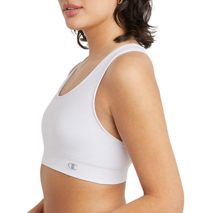 Champion, Infinity Racerback, Moderate Support, Seamless Sports Bra for Women, White, X-Small