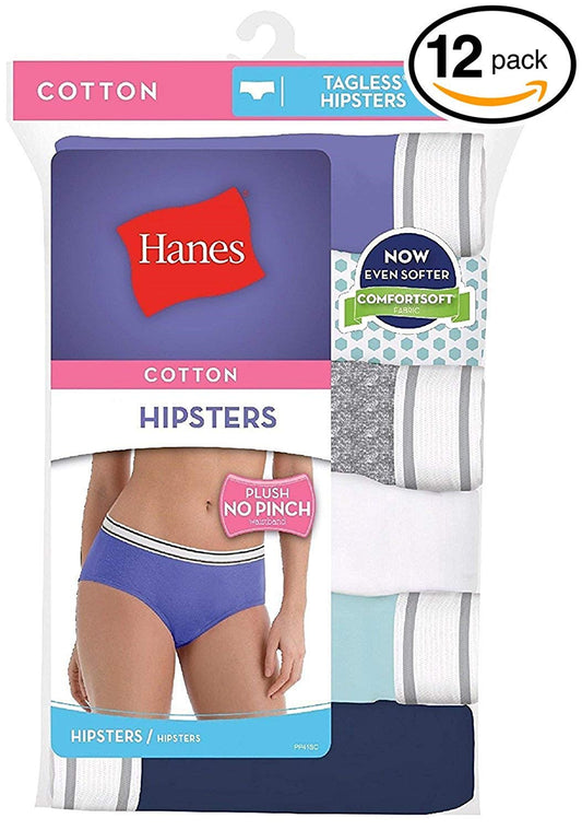 Hanes Women's Hipster Panty (Pack of 12, Color May Vary) (6, No Pinch Waistband-12 Pack)