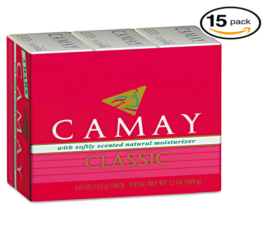 (6 Pack)-Camay Classic Moisturizing Soap Bars, 3 bars 4.0 oz each, Total of 18 Bath Bars (15-Pack, 4.0oz/113g each Bar, Camay Romantic Red with Natural Moisturizer)