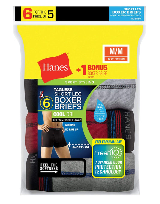 Hanes Mens Tagless Short Leg Sport Styling Boxer Briefs 6-Pack (Assorted, X-Large)