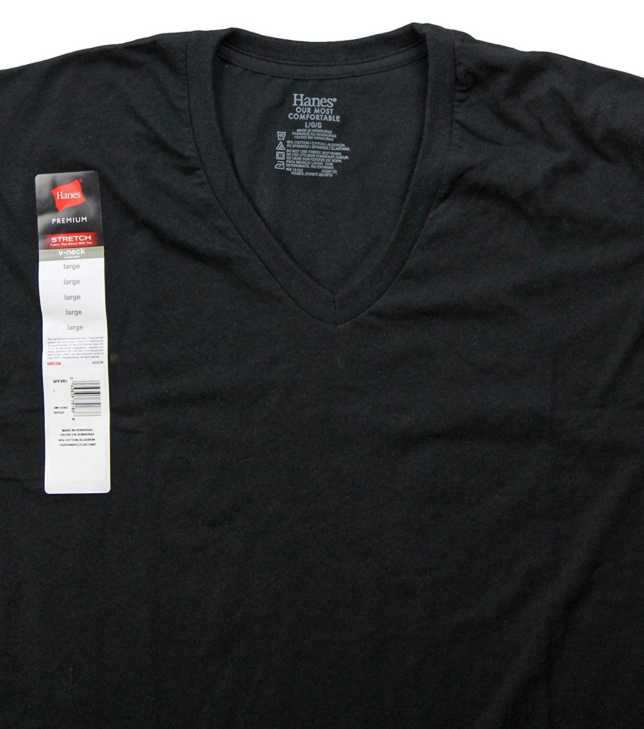 Hanes Mens Premium Stretch V-Neck Undershirt - Black - 6 Pack (Medium)