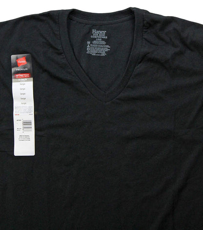 Hanes Mens Premium Stretch V-Neck Undershirt - Black - 6 Pack (Medium)