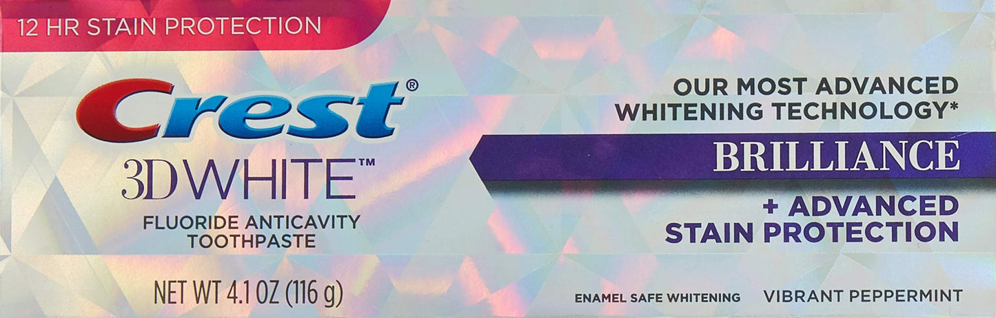 Crest 3D White Brilliance Toothpaste, Vibrant Peppermint, 4.1 Ounce, Pack of 2