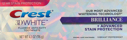 Crest 3D White Brilliance Toothpaste, Vibrant Peppermint, 4.1 Ounce, Pack of 2