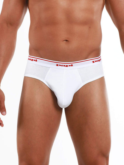 Papi Men's Cotton Low Rise Brief Pack of 3 Underwear, White, Medium
