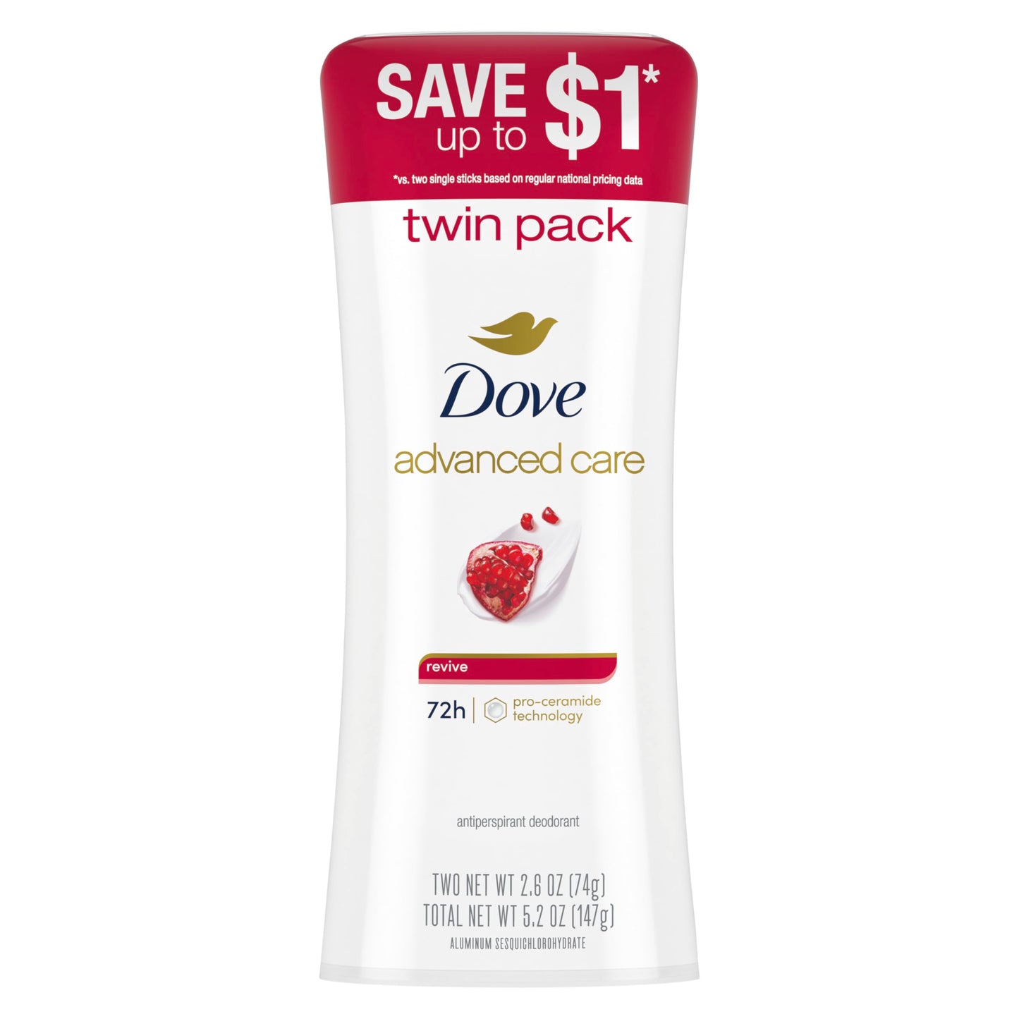 Dove Advanced Care Antiperspirant Deodorant Stick for Women Revive for 48 Hour Protection And Soft And Comfortable Underarms 2.6 oz, 2 Count