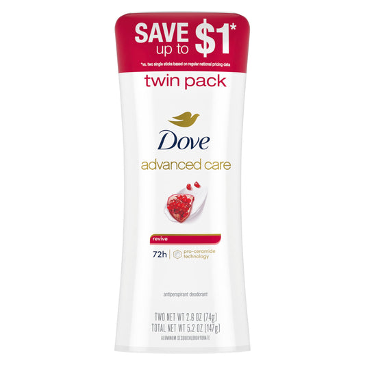 Dove Advanced Care Antiperspirant Deodorant Stick for Women Revive for 48 Hour Protection And Soft And Comfortable Underarms 2.6 oz, 2 Count