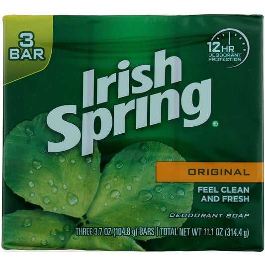 Irish Spring Deodorant Bar Soap, Original, 3.75 oz bars, 3 ea (Pack of 12)