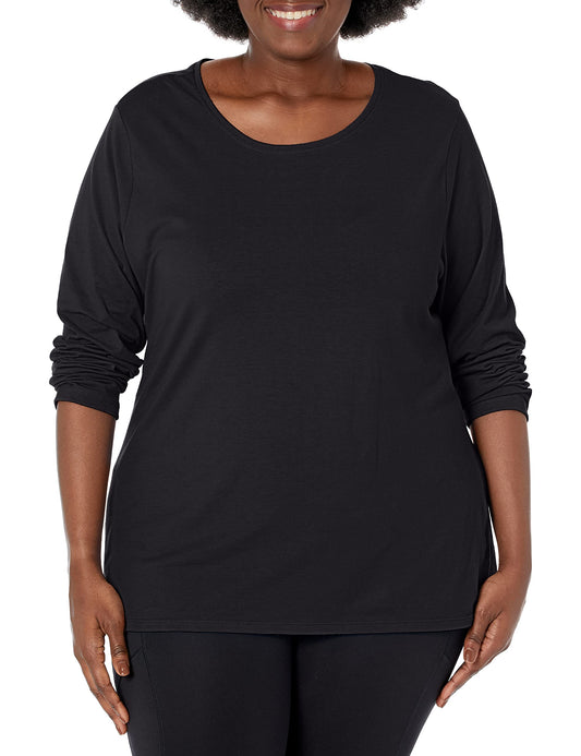 Just My Size Women's Plus Size Long Sleeve Tee, Ebony, 5X