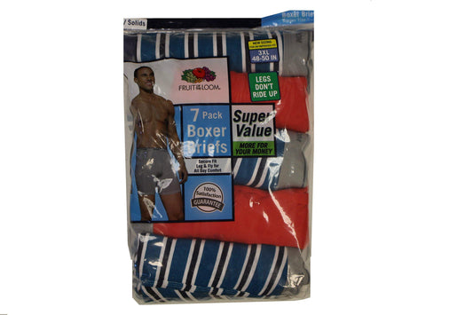 Fruit of the Loom Men's 7Pack Stripes Solids Boxer Briefs Cotton Underwear 3XL