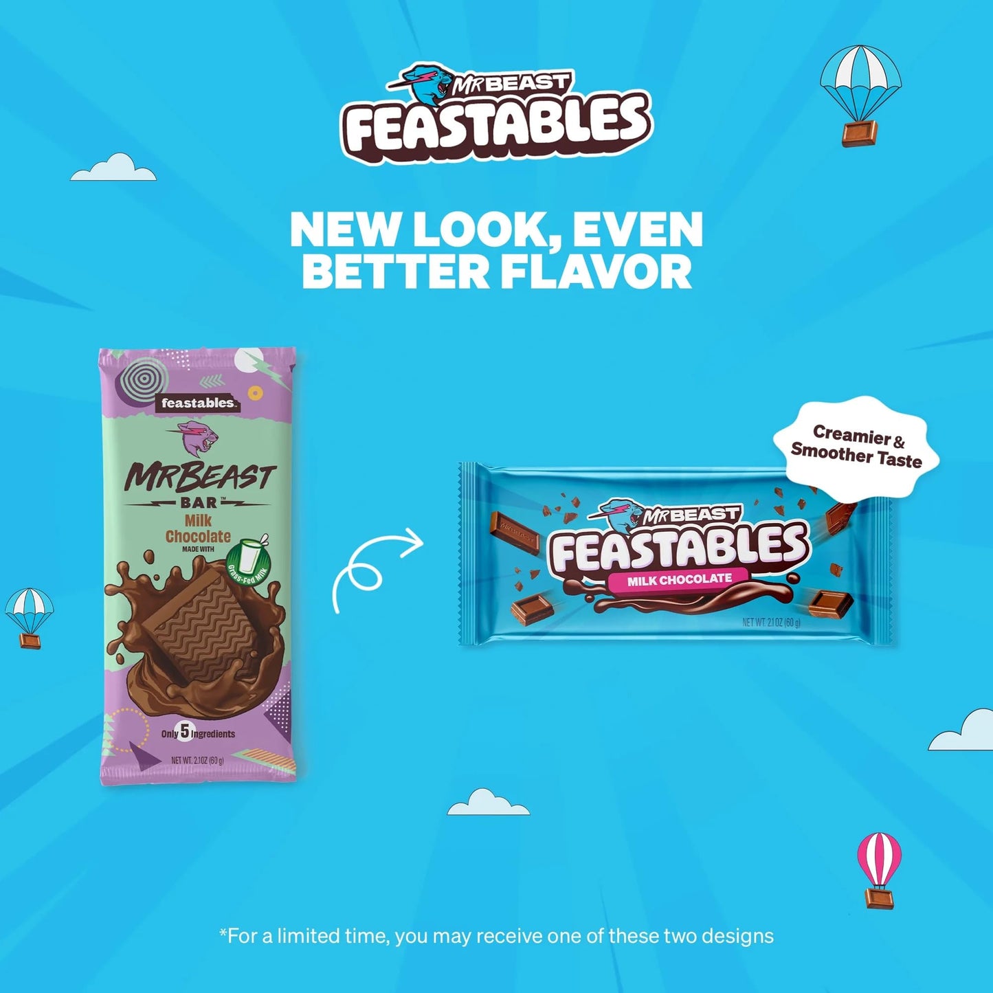 Feastables by MrBeast Milk Chocolate KING Size Chocolate Bar, 2.1oz (60g), 10 count