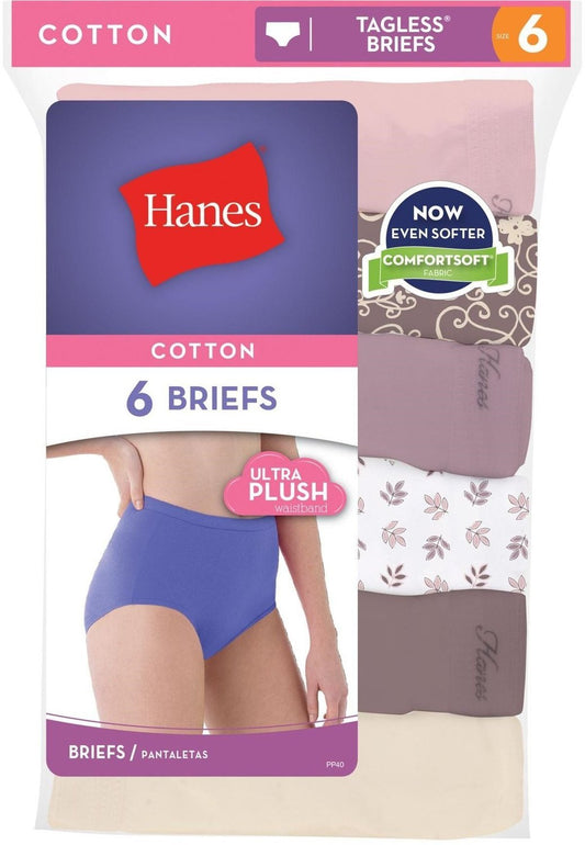 Hanes Women's 6Pack Assorted Cotton Briefs Ladies Panties Underwear 7