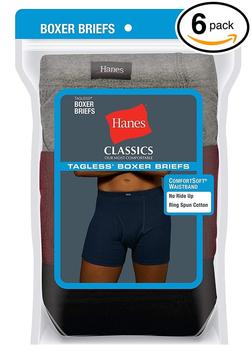 Hanes Mens Tagless Boxer Brief 6-Pack (Ultimate, X-Large)