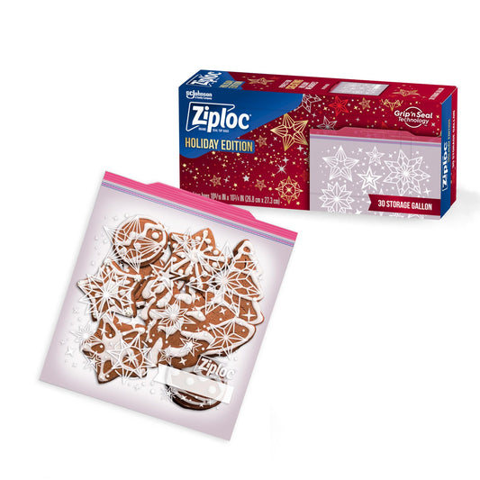 Ziploc Gallon Food Storage Bags, Grip 'n Seal Technology for Easier Grip, Open, and Close, 120 Count, Holiday Designs