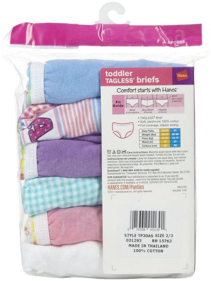 Hanes Girls' Toddler 6-Pack Brief, Assorted, 2-3