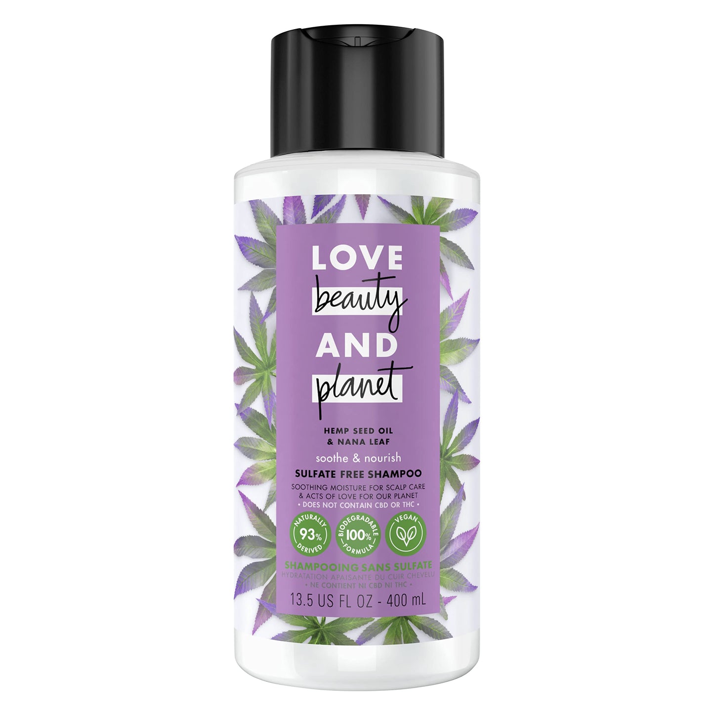 Love Beauty and Planet 100% Biodegradable Shampoo Soothe & Nourish Dry Scalp Hemp Seed Oil & Nana Leaf Sulfate-free, Silicone-free, Cruelty-free, Vegan Shampoo 13.5 oz