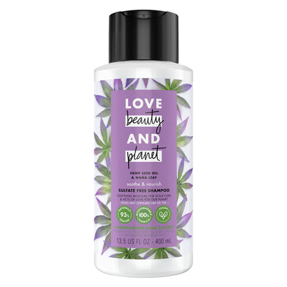 Love Beauty and Planet 100% Biodegradable Shampoo Soothe & Nourish Dry Scalp Hemp Seed Oil & Nana Leaf Sulfate-free, Silicone-free, Cruelty-free, Vegan Shampoo 13.5 oz