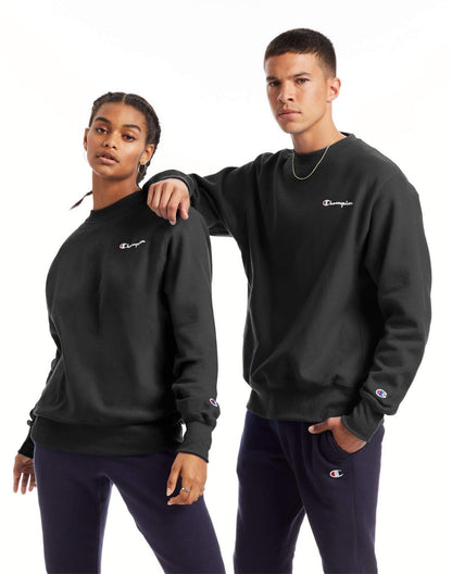 Champion Men Reverse Pull Over Crew Fleece, Bkc, Large