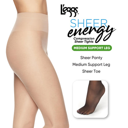 L'eggs Women's Energy Standard-Panty Sheer Toe Nylon Pantyhose, Suntan, Queen